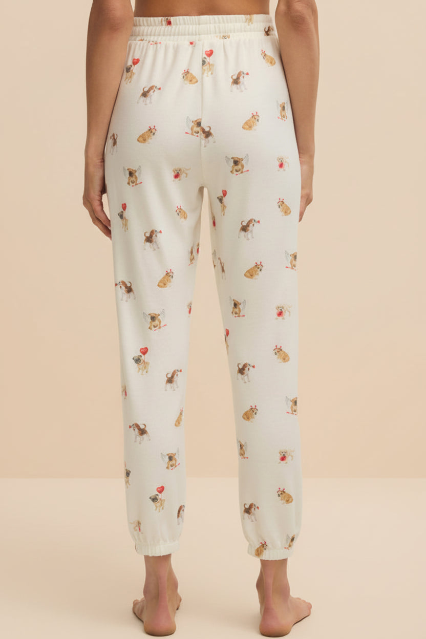 Ballari | White Jogger Pants with Dog Print