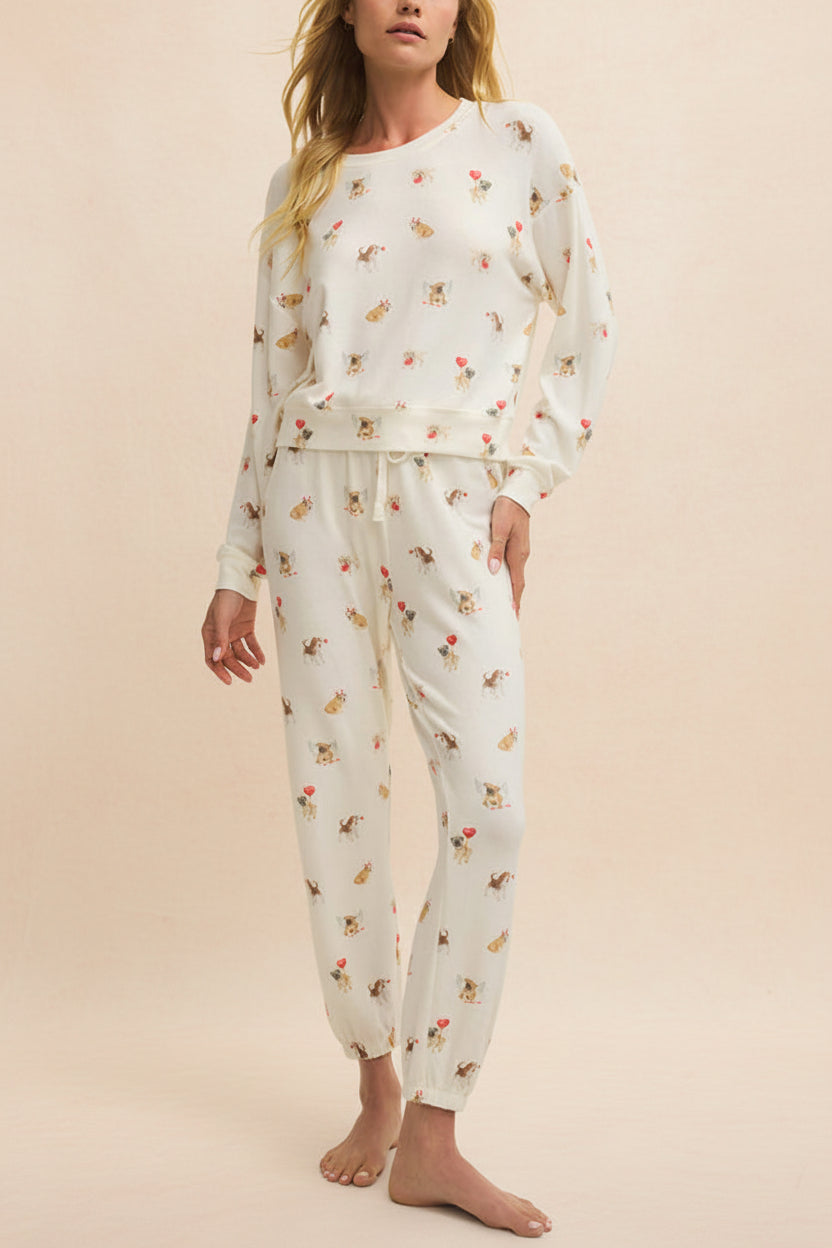 Ballari | White Jogger Pants with Dog Print