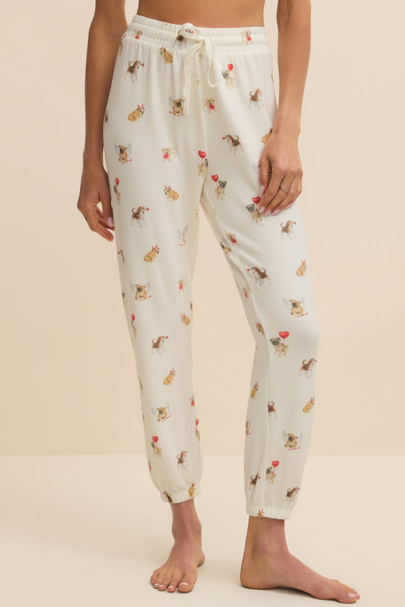 Ballari | White Jogger Pants with Dog Print