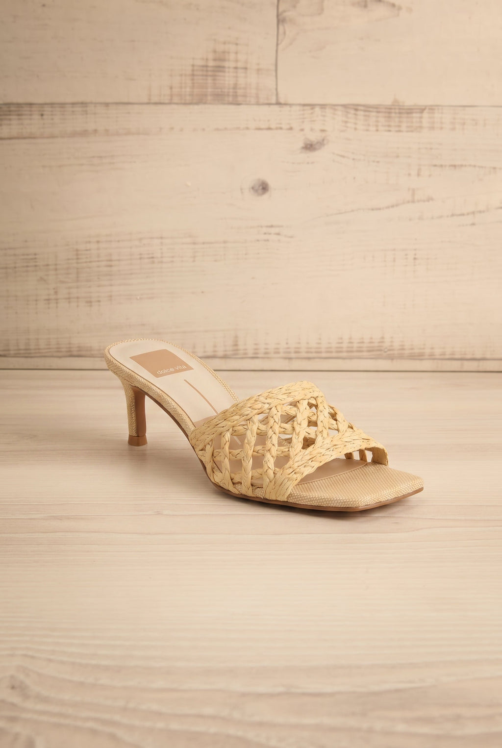 Boween Beige | Braided Raffia Kitten Heel Mules