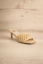 Boween Beige | Braided Raffia Kitten Heel Mules