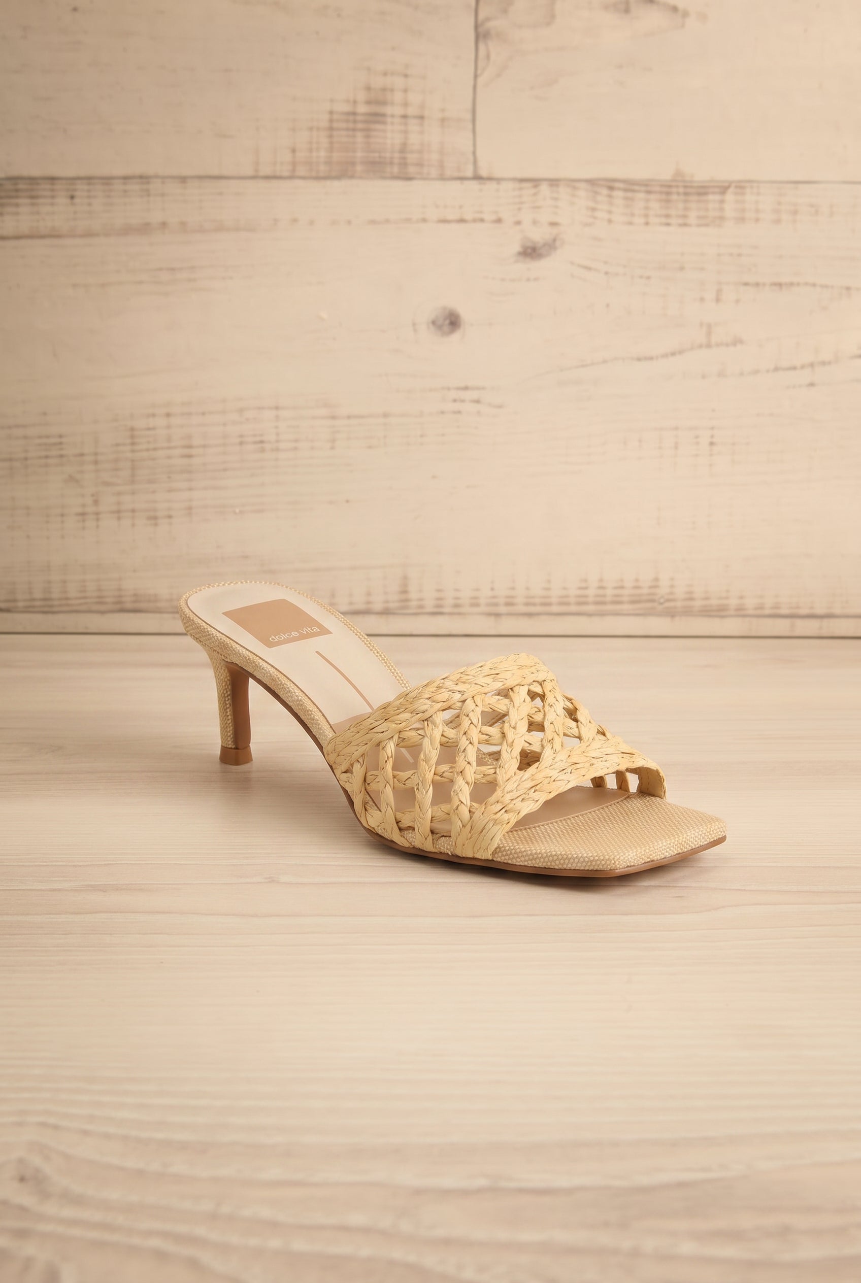 Boween Beige | Braided Raffia Kitten Heel Mules