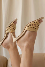 Boween Beige | Braided Raffia Kitten Heel Mules