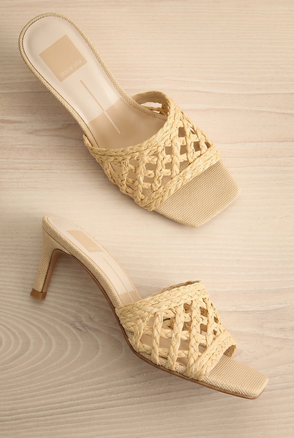 Boween Beige | Braided Raffia Kitten Heel Mules