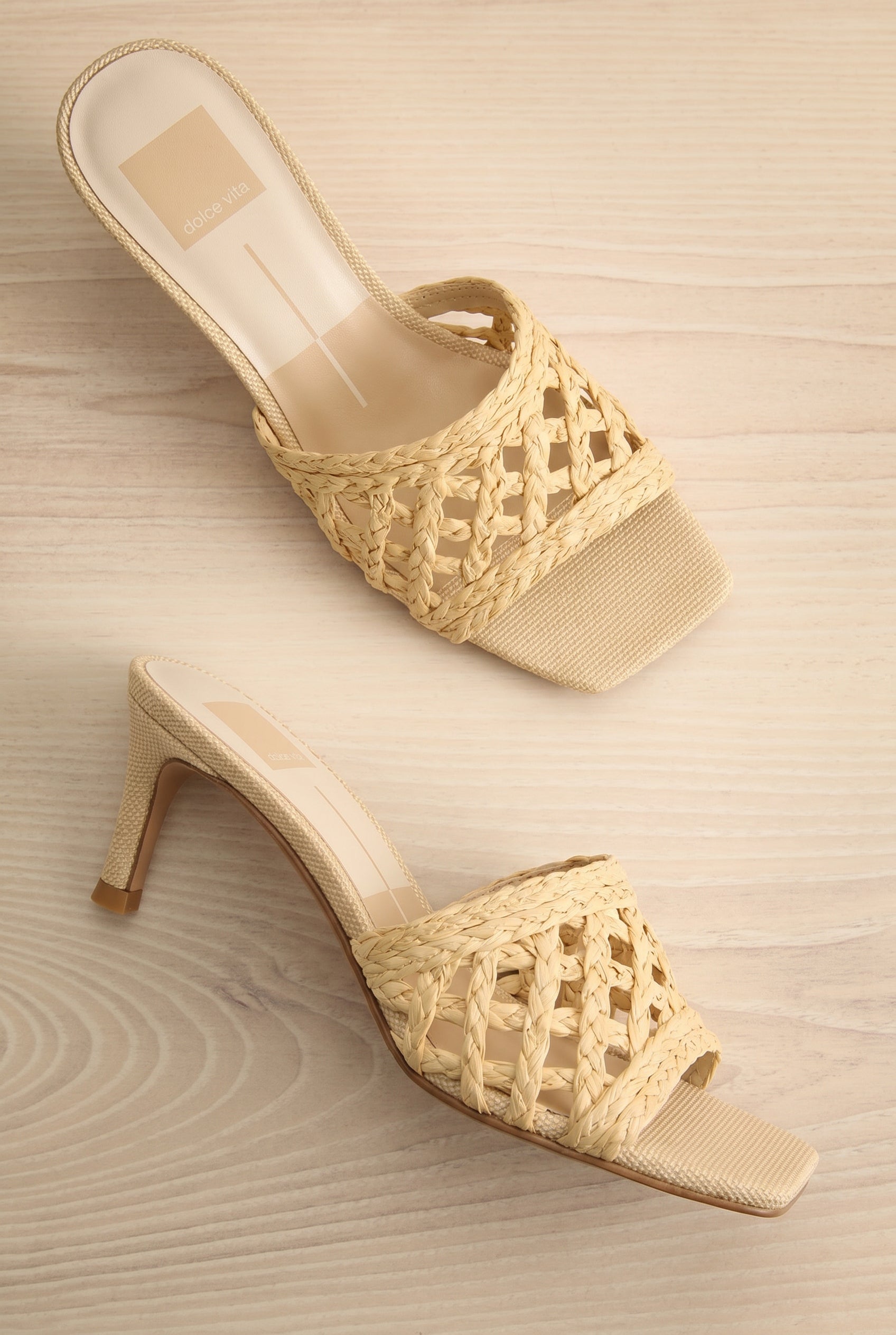 Boween Beige | Braided Raffia Kitten Heel Mules