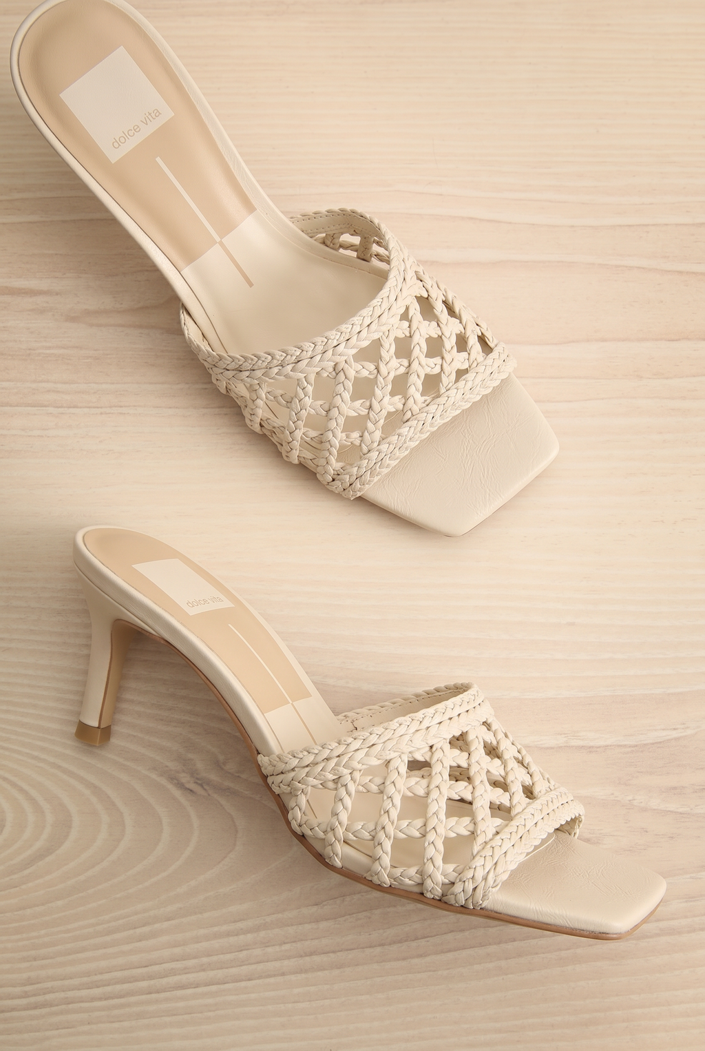 Boween Ivory | Braided Faux Leather Kitten Heel Mules