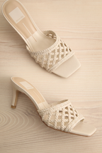 Boween Ivory | Braided Faux Leather Kitten Heel Mules