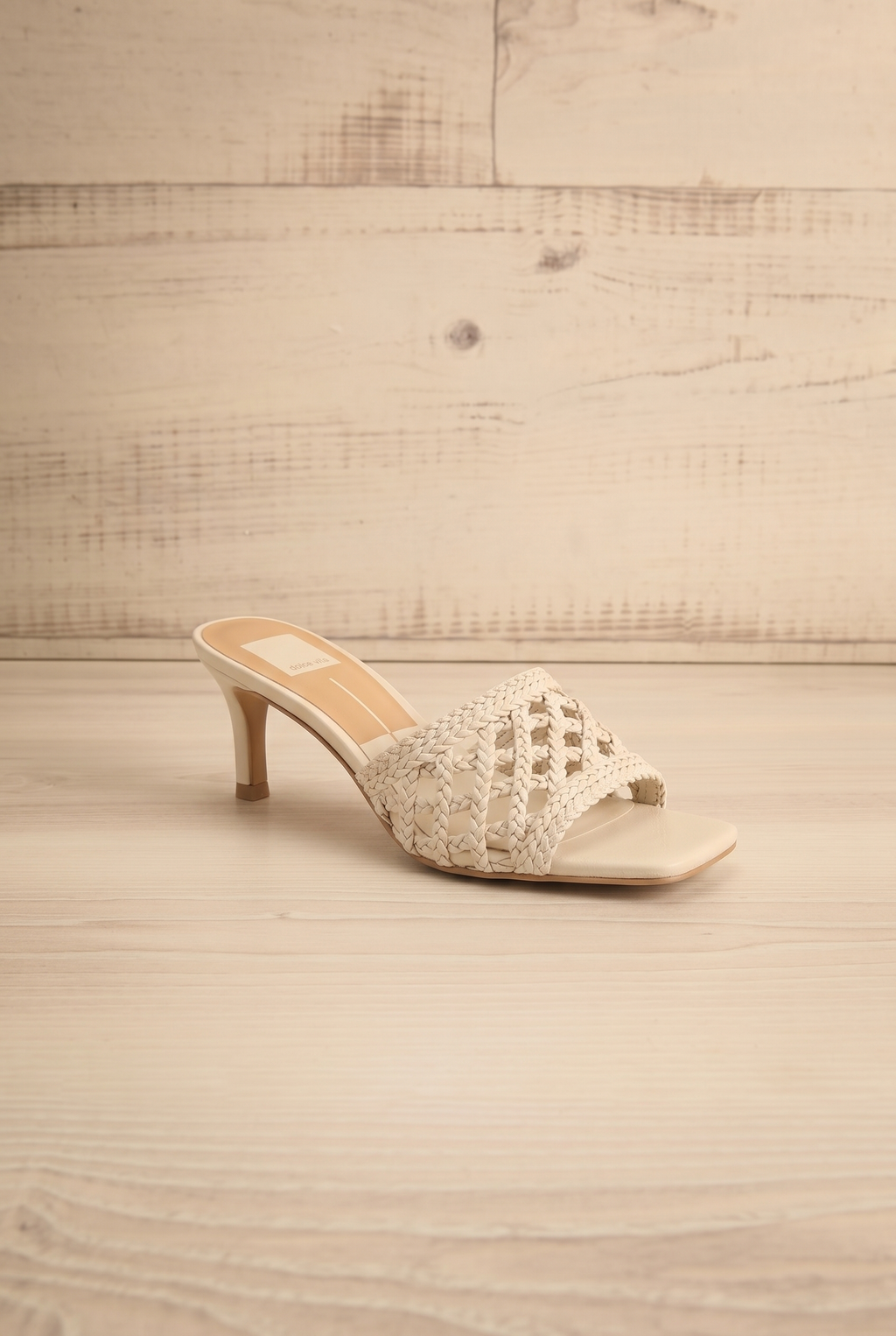 Boween Ivory | Braided Faux Leather Kitten Heel Mules