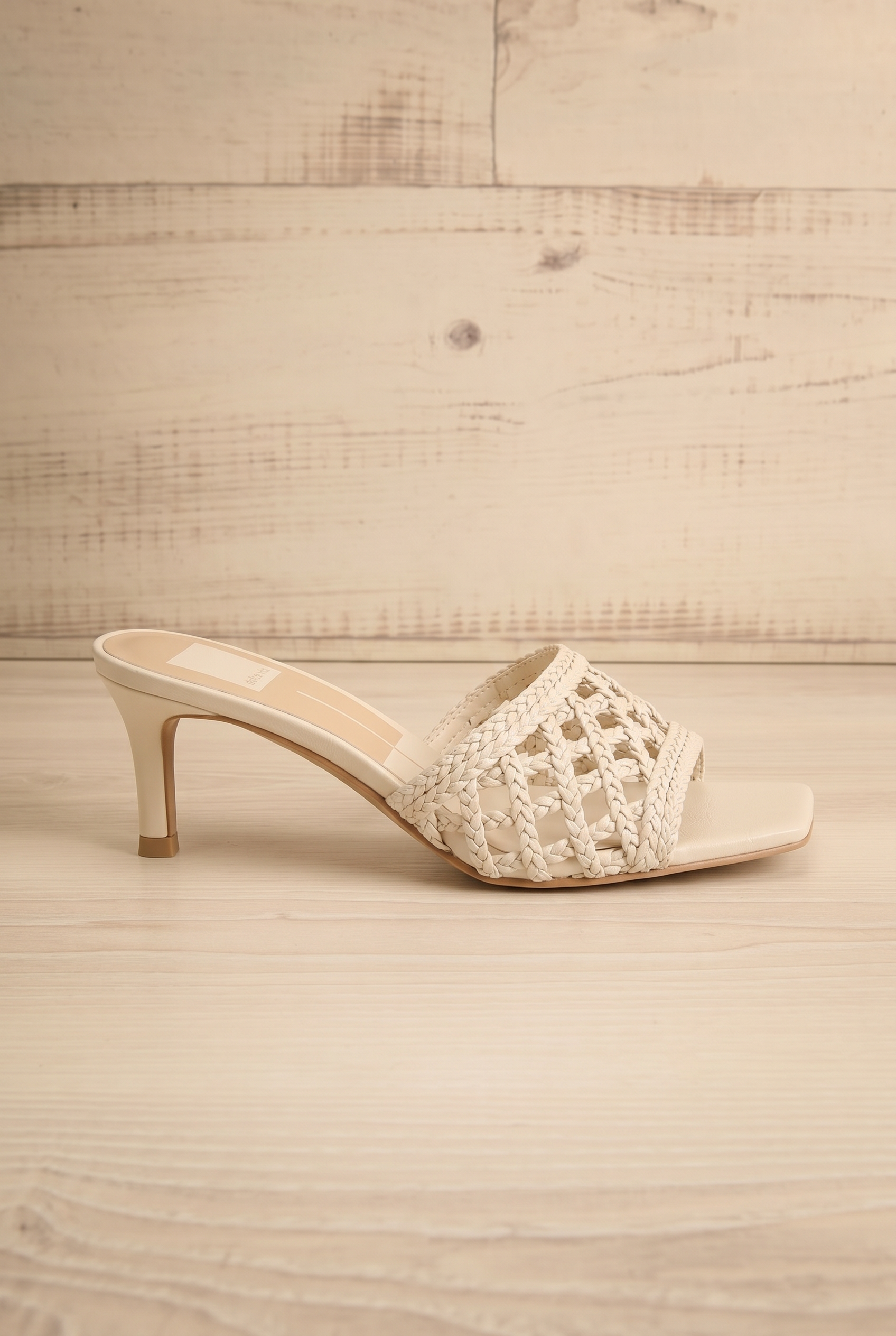 Boween Ivory | Braided Faux Leather Kitten Heel Mules