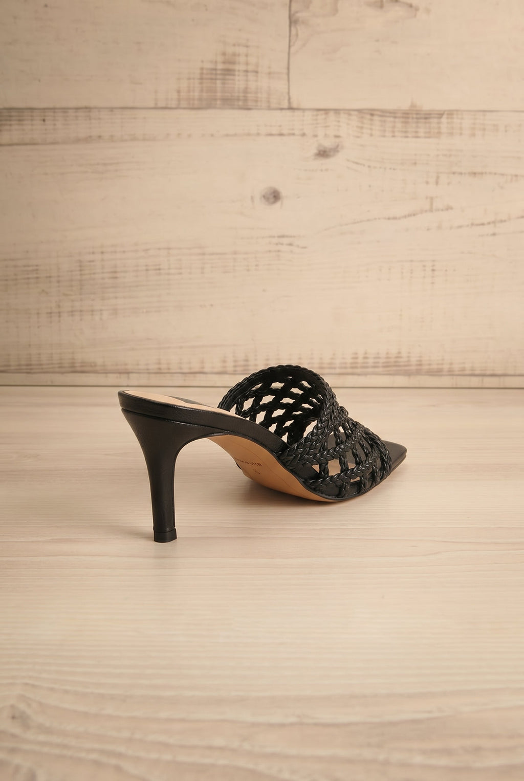 Boween Black | Braided Faux Leather Kitten Heel Mules
