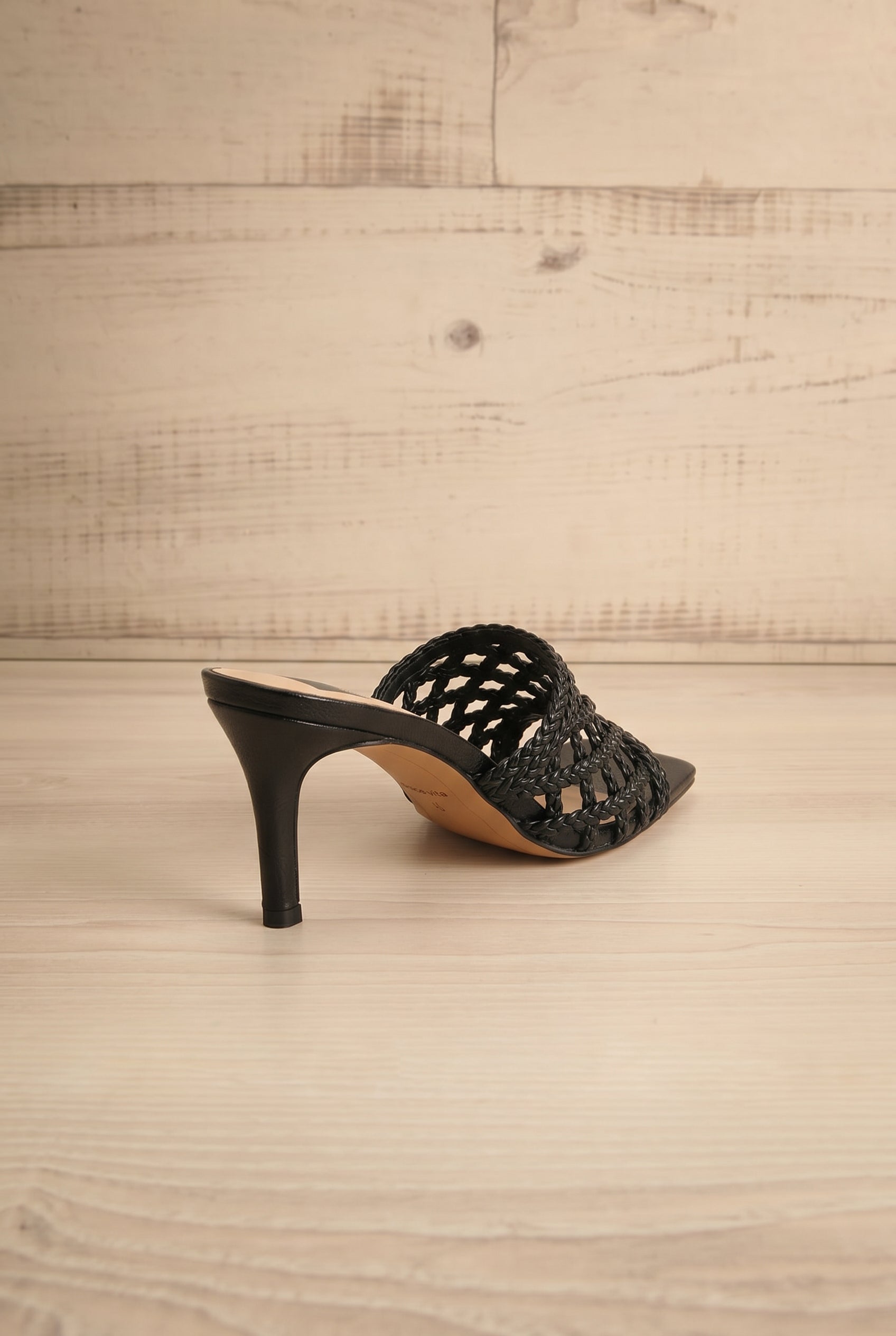 Boween Black | Braided Faux Leather Kitten Heel Mules