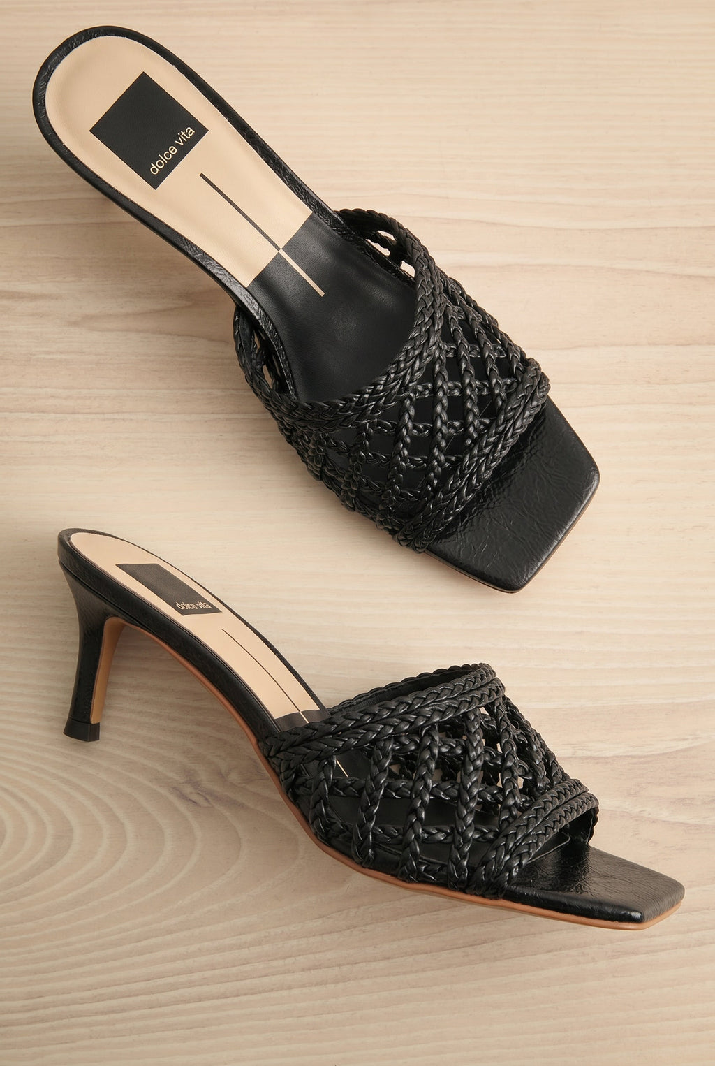 Boween Black | Braided Faux Leather Kitten Heel Mules