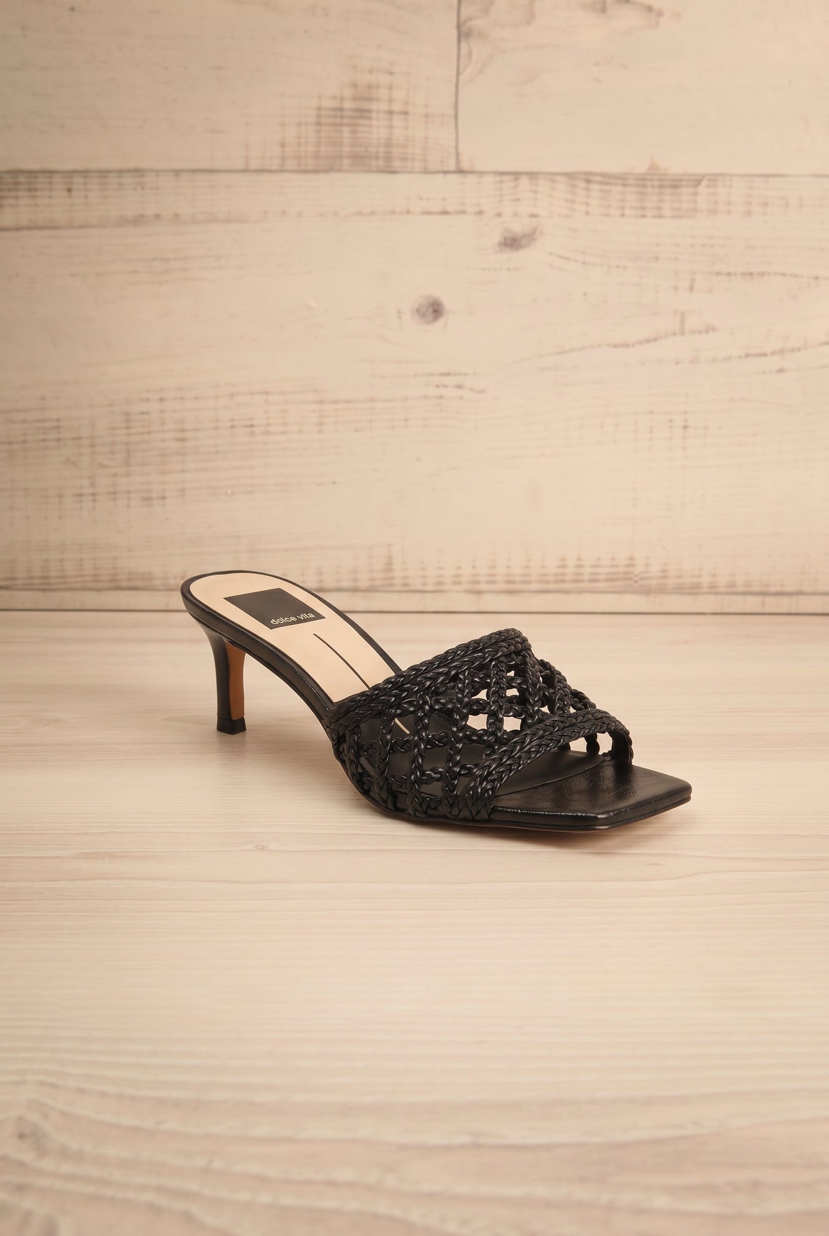 Boween Black | Braided Faux Leather Kitten Heel Mules