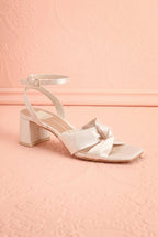 Brenna | Ivory Satin Block Heel Sandals with Knot Detail