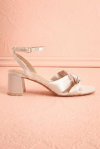 Brenna | Ivory Satin Block Heel Sandals with Knot Detail