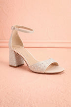 Cornelian Ivory | Rhinestone Block Heel Sandals