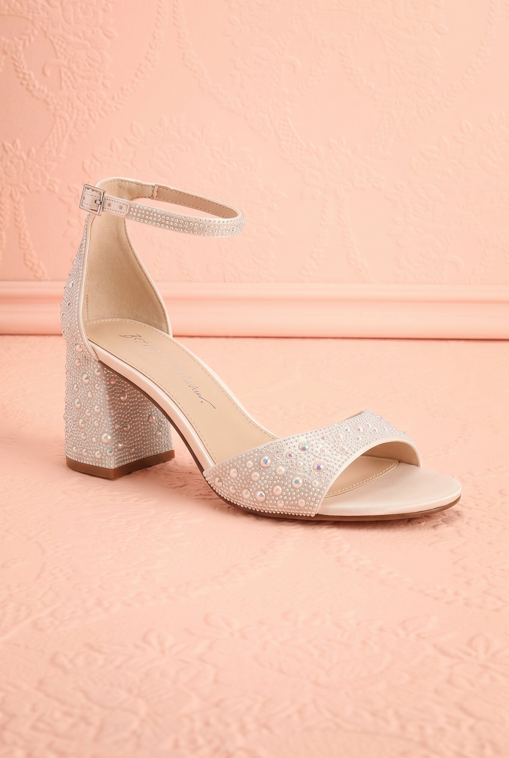 Cornelian Ivory | Rhinestone Block Heel Sandals