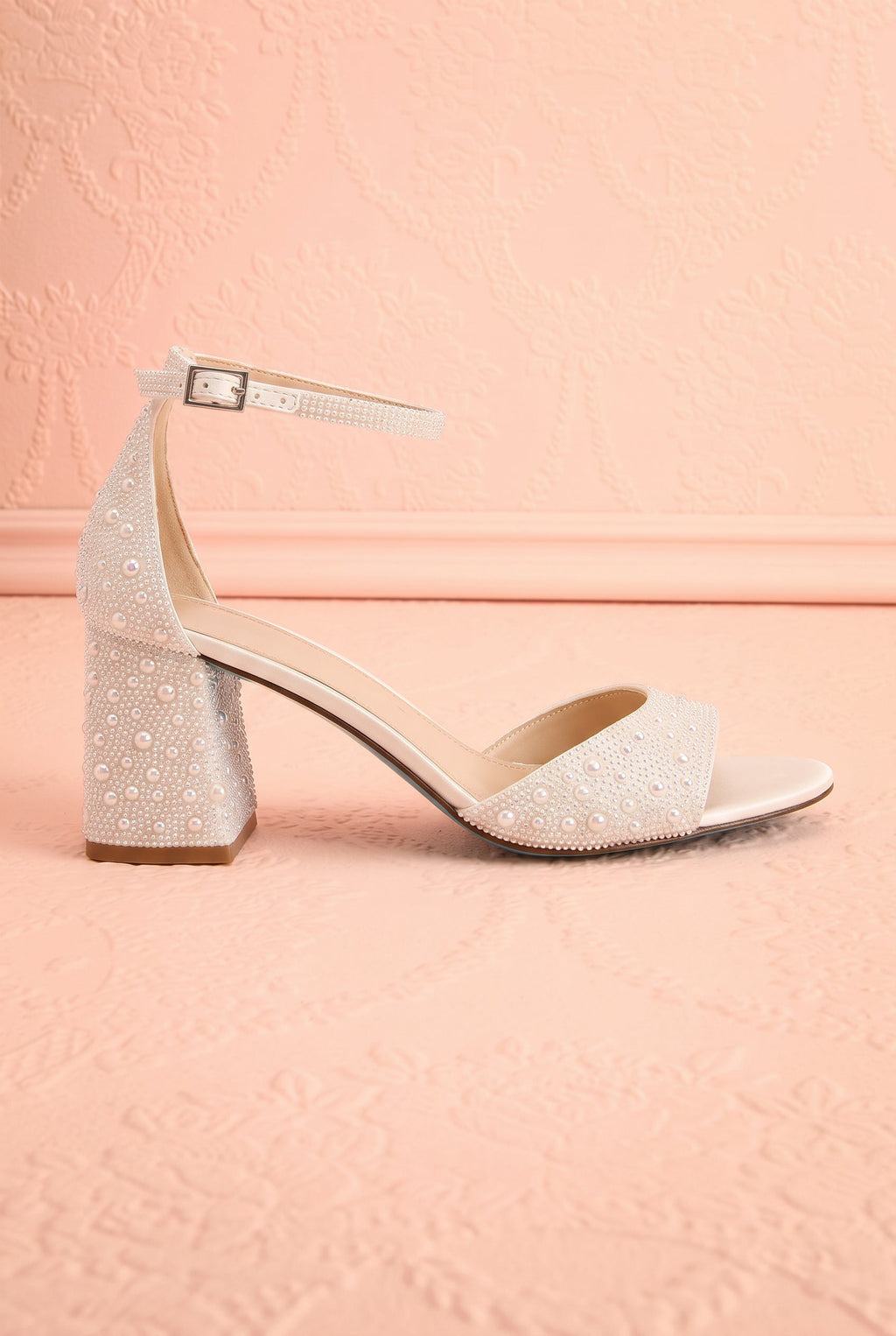 Cornelian Ivory | Rhinestone Block Heel Sandals