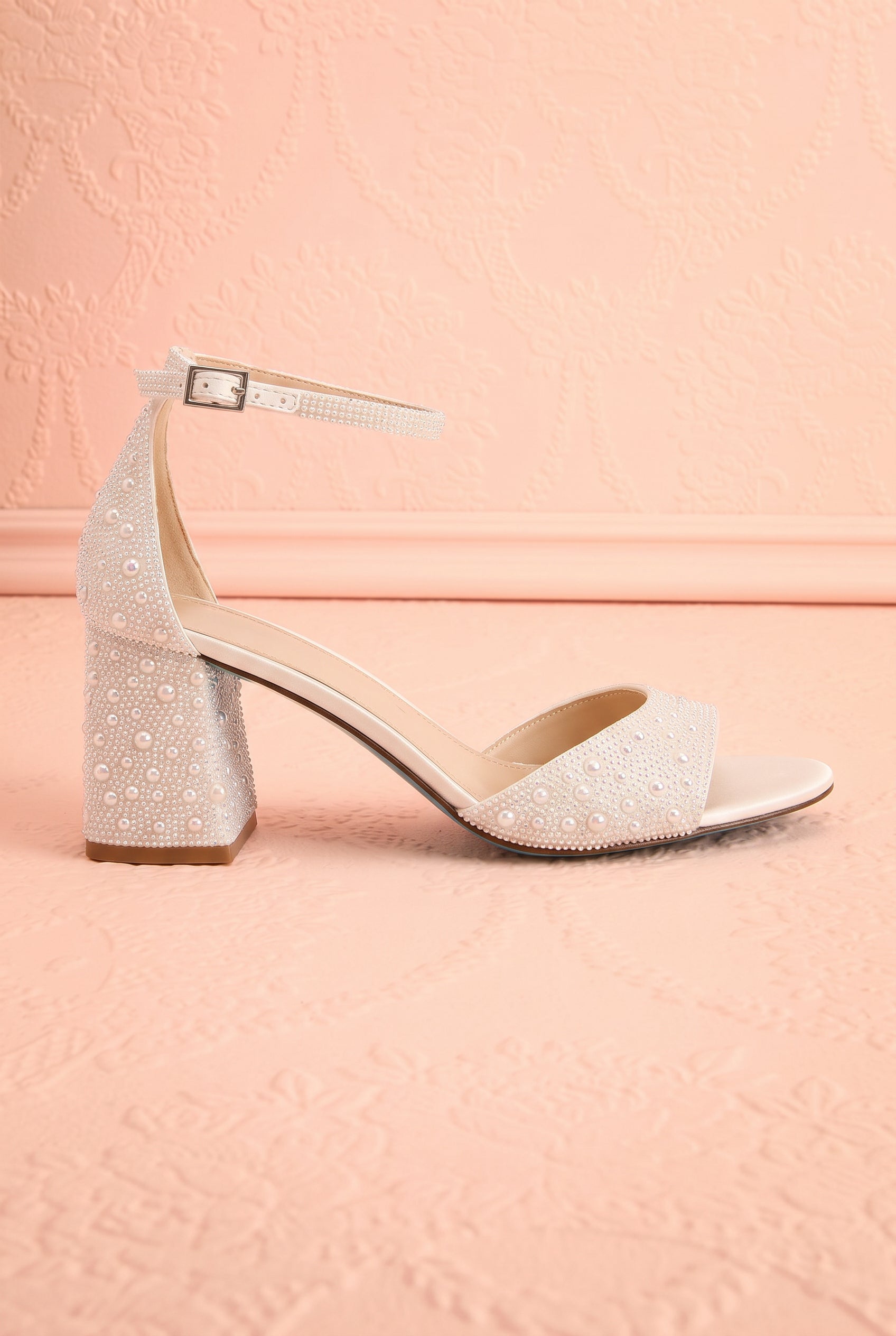 Cornelian Ivory | Rhinestone Block Heel Sandals