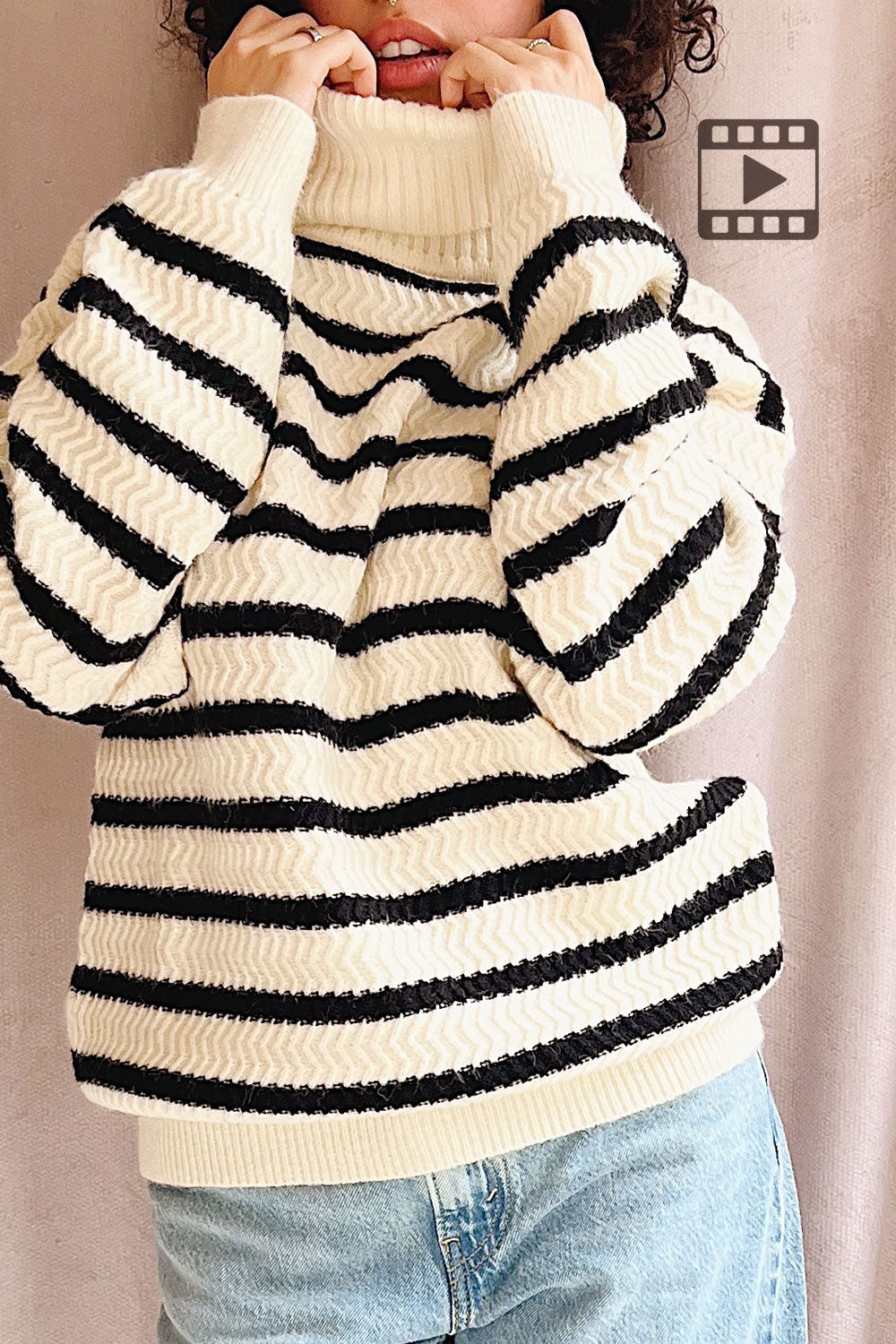 Arcot | Striped Knit Turtleneck Sweater