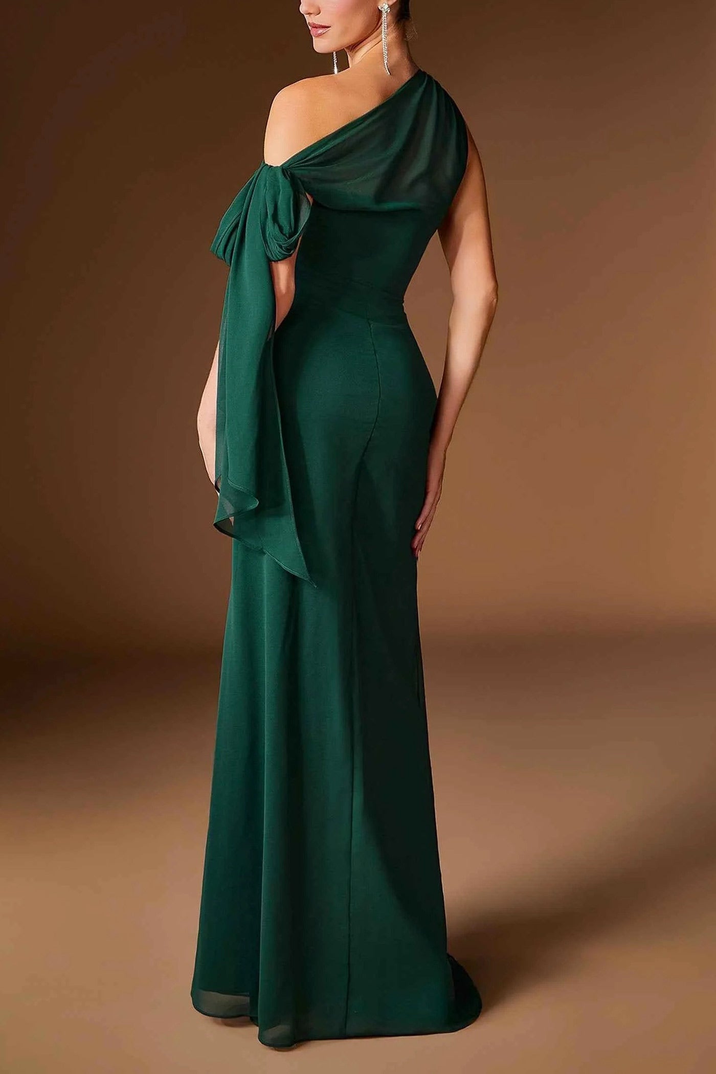 Devica | Green One-Shoulder Beaded Chiffon Maxi Dress