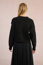 Dharapani | Black Sweater with Pleated Flower