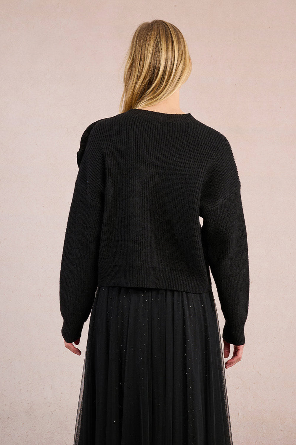 Dharapani | Black Sweater with Pleated Flower