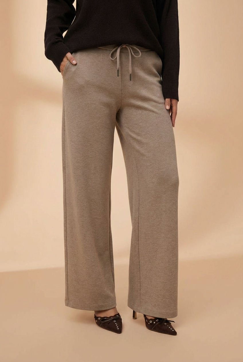 Daman Taupe | Wide Leg Pants with Drawstring