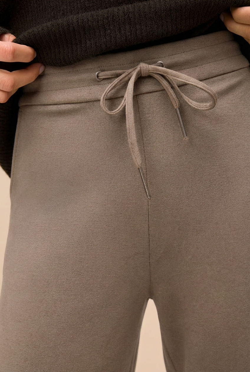 Daman Taupe | Wide Leg Pants with Drawstring