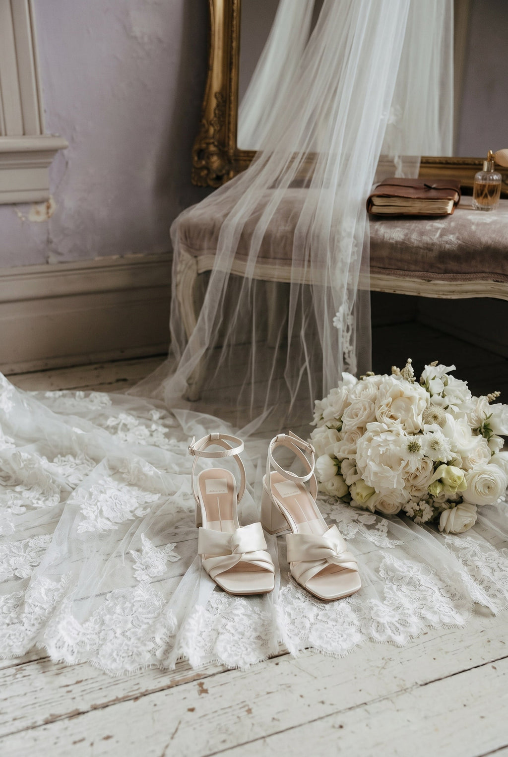 Brenna | Ivory Satin Block Heel Sandals with Knot Detail