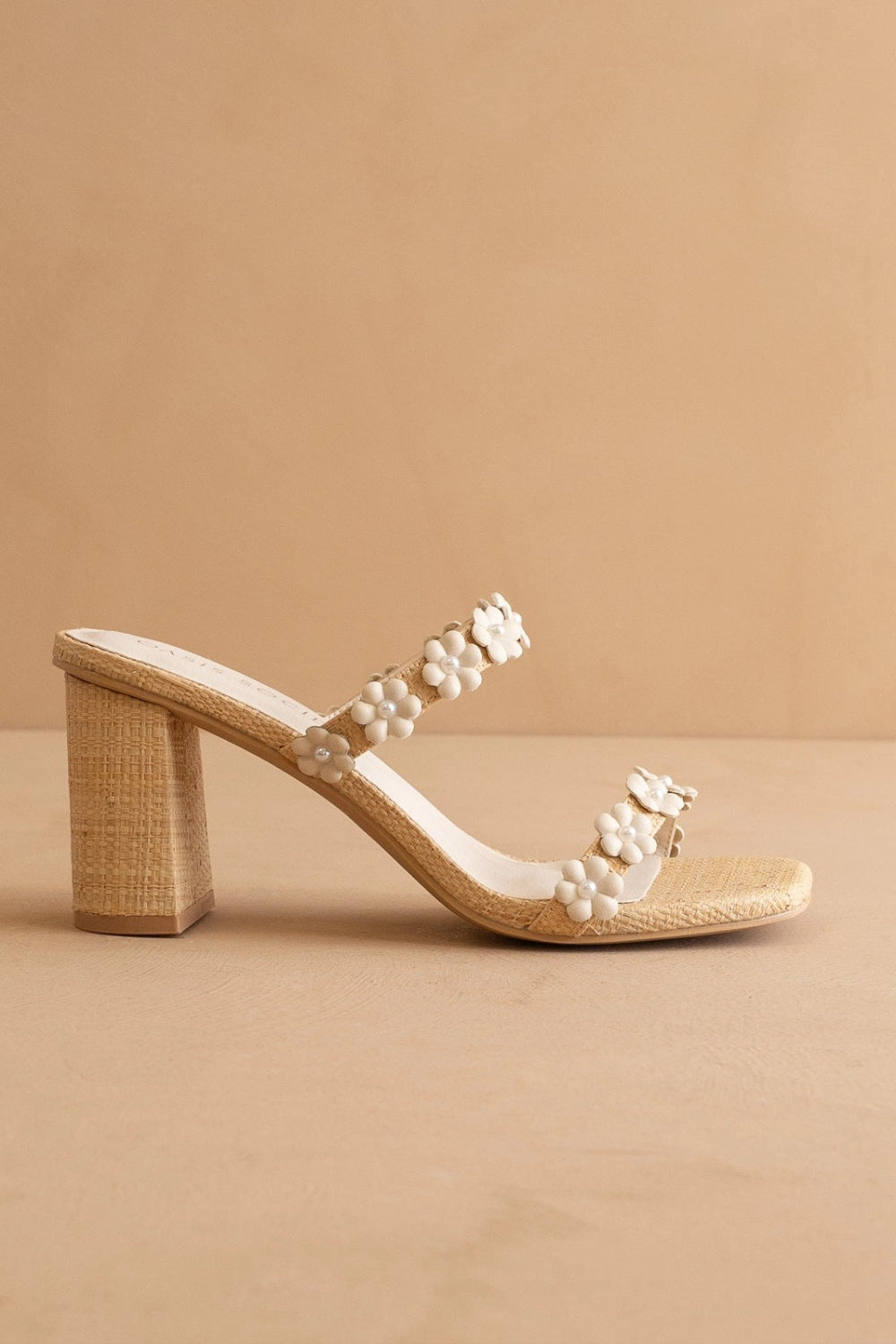 Feliza | Raffia Block Heel Sandals with Floral Appliqués