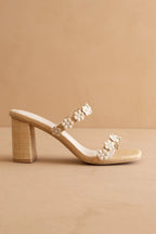 Feliza | Raffia Block Heel Sandals with Floral Appliqués