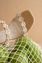 Feliza | Raffia Block Heel Sandals with Floral Appliqués