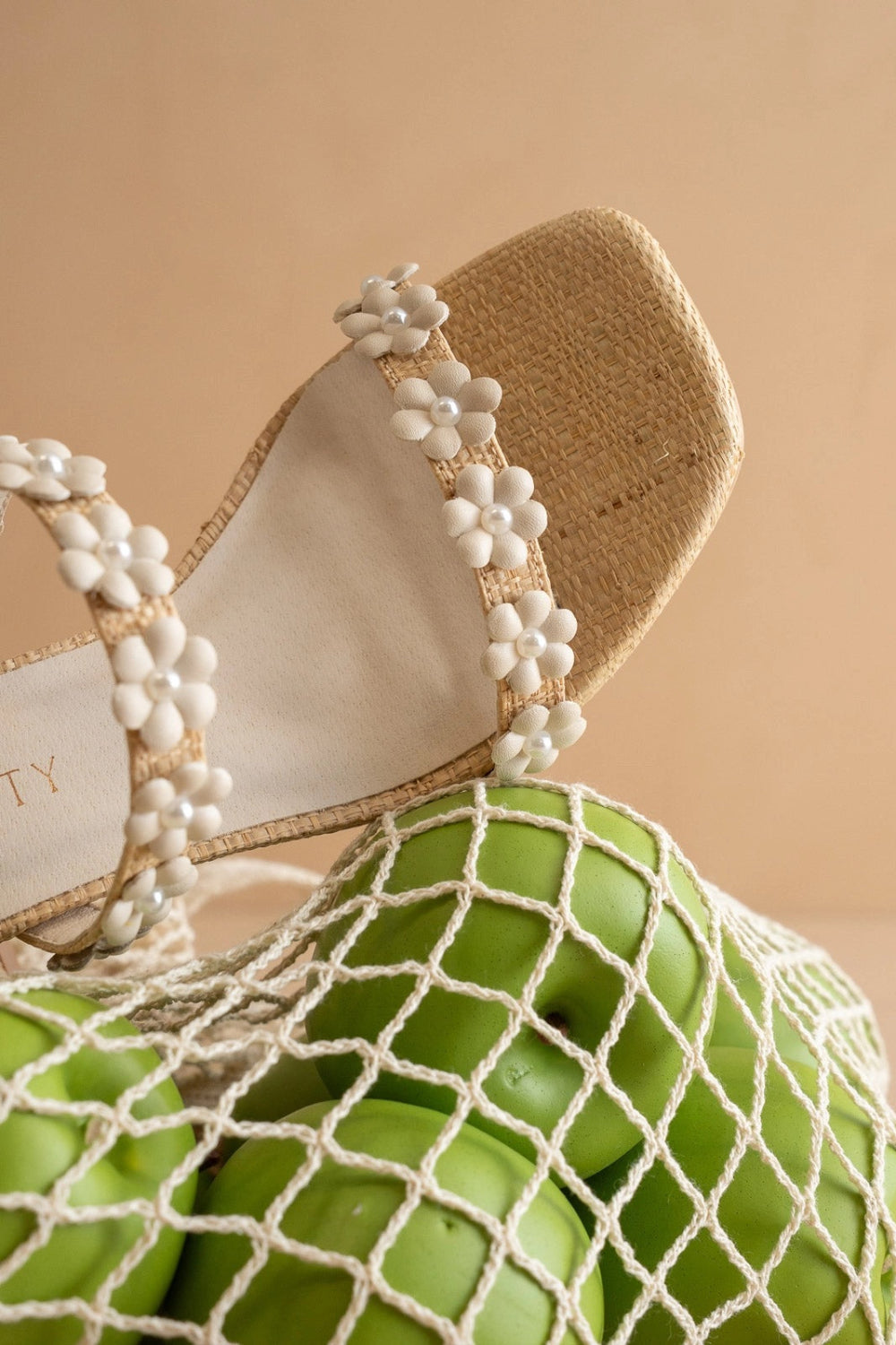 Feliza | Raffia Block Heel Sandals with Floral Appliqués