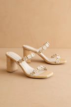 Feliza | Raffia Block Heel Sandals with Floral Appliqués