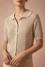 Gertie Beige | Openwork Short Sleeve Cardigan