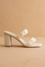 Helenna | Heeled Sandals with Floral Straps and Pearls