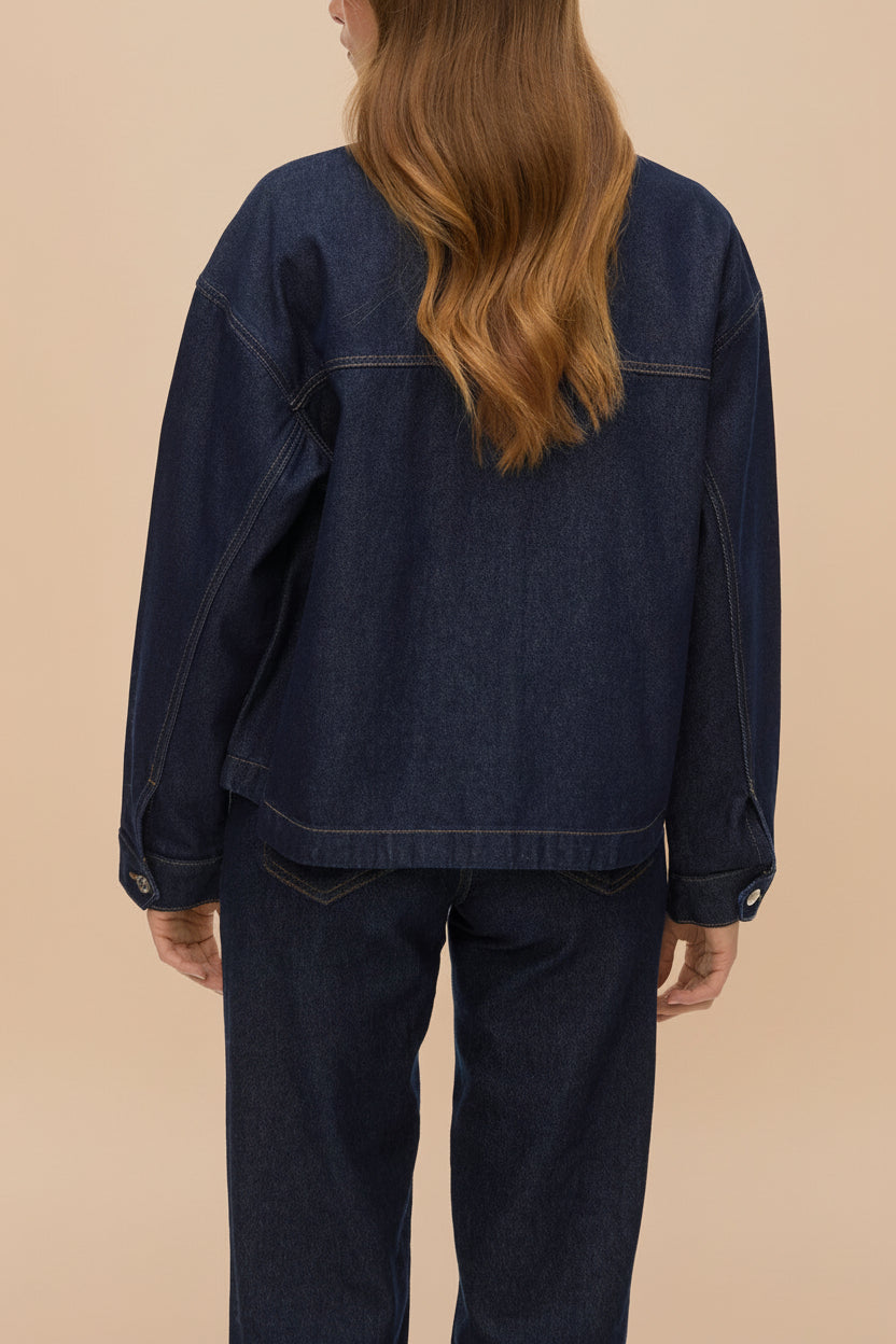 Matera Dark Wash | Denim Button-Up Jacket with Pockets