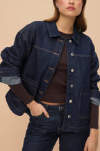 Matera Dark Wash | Denim Button-Up Jacket with Pockets