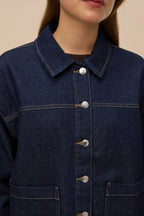 Matera Dark Wash | Denim Button-Up Jacket with Pockets