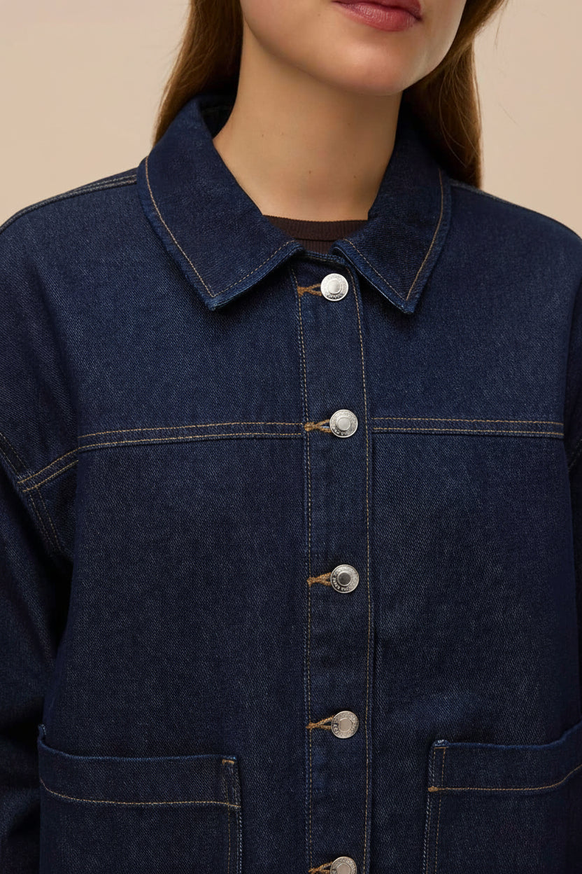 Matera Dark Wash | Denim Button-Up Jacket with Pockets