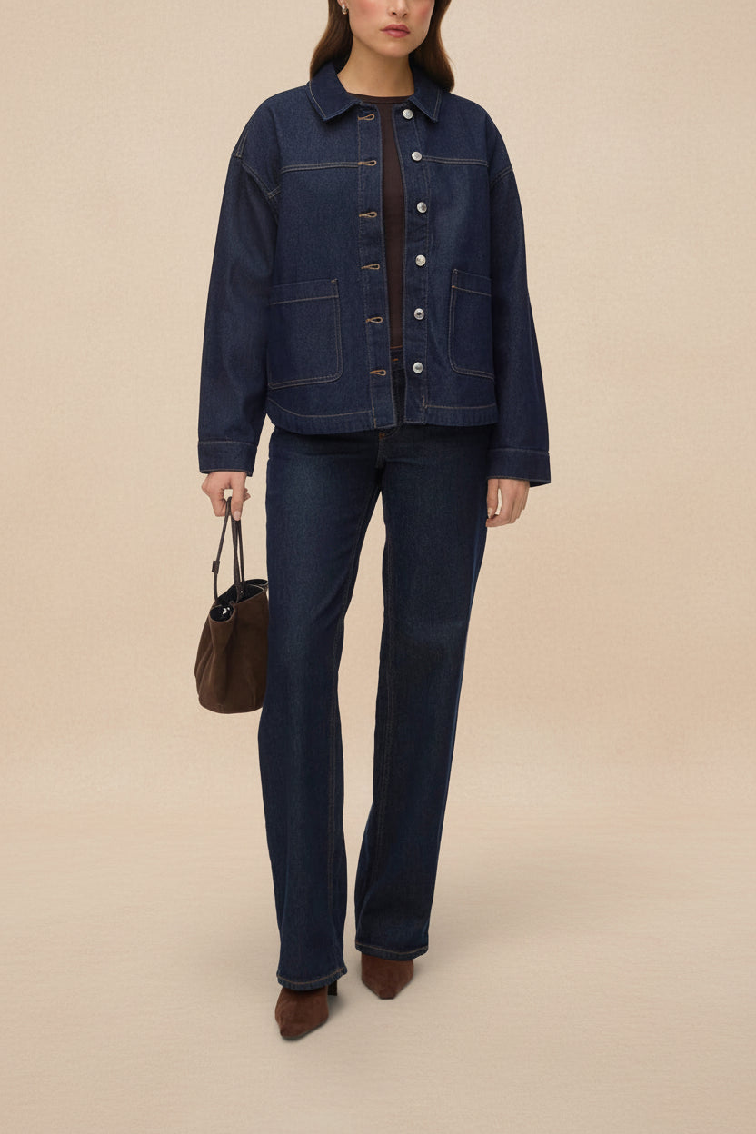 Matera Dark Wash | Denim Button-Up Jacket with Pockets