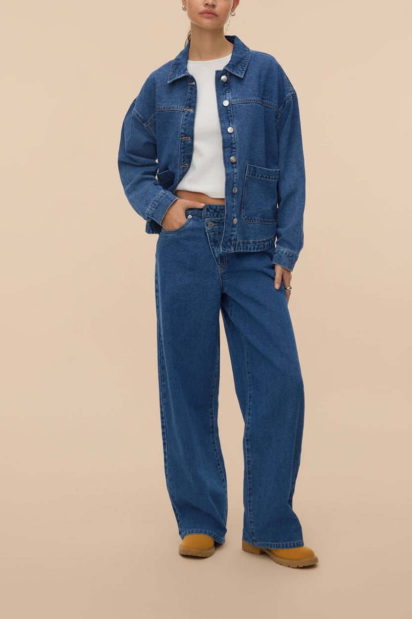 Matera Medium Wash | Denim Button-Up Jacket with Pockets
