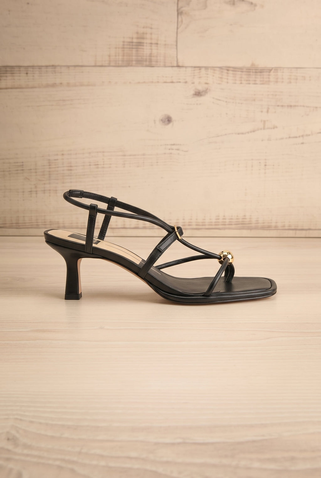 Mylee Black | Strappy Leather Sandals with Sculptural Heel