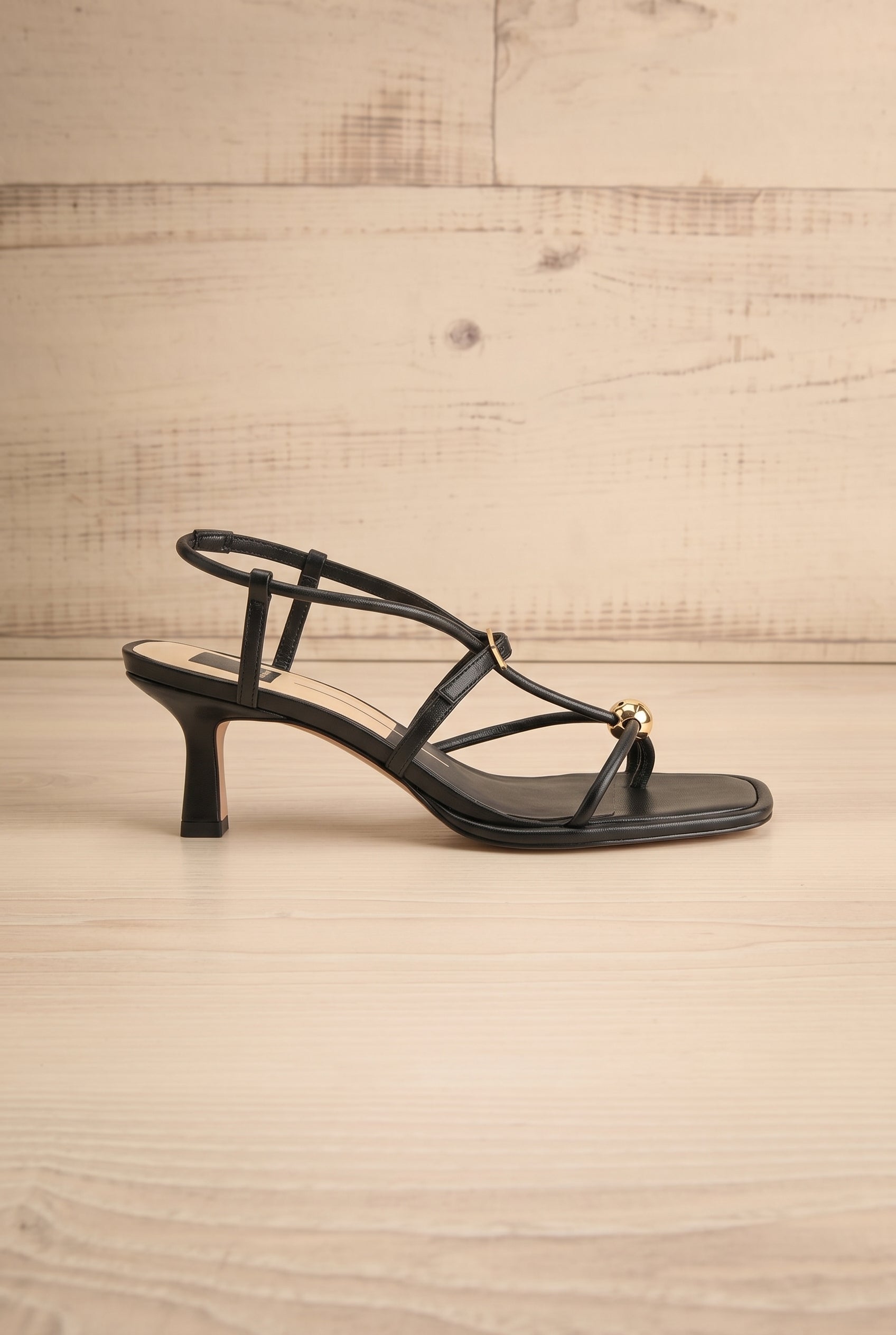 Mylee Black | Strappy Leather Sandals with Sculptural Heel