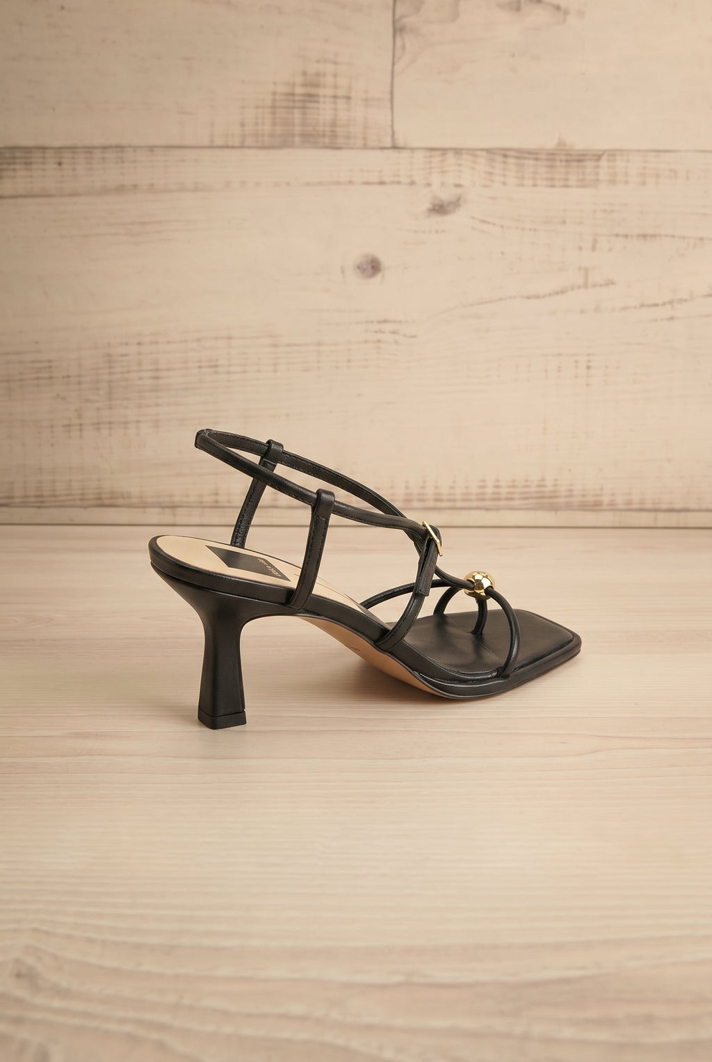 Mylee Black | Strappy Leather Sandals with Sculptural Heel
