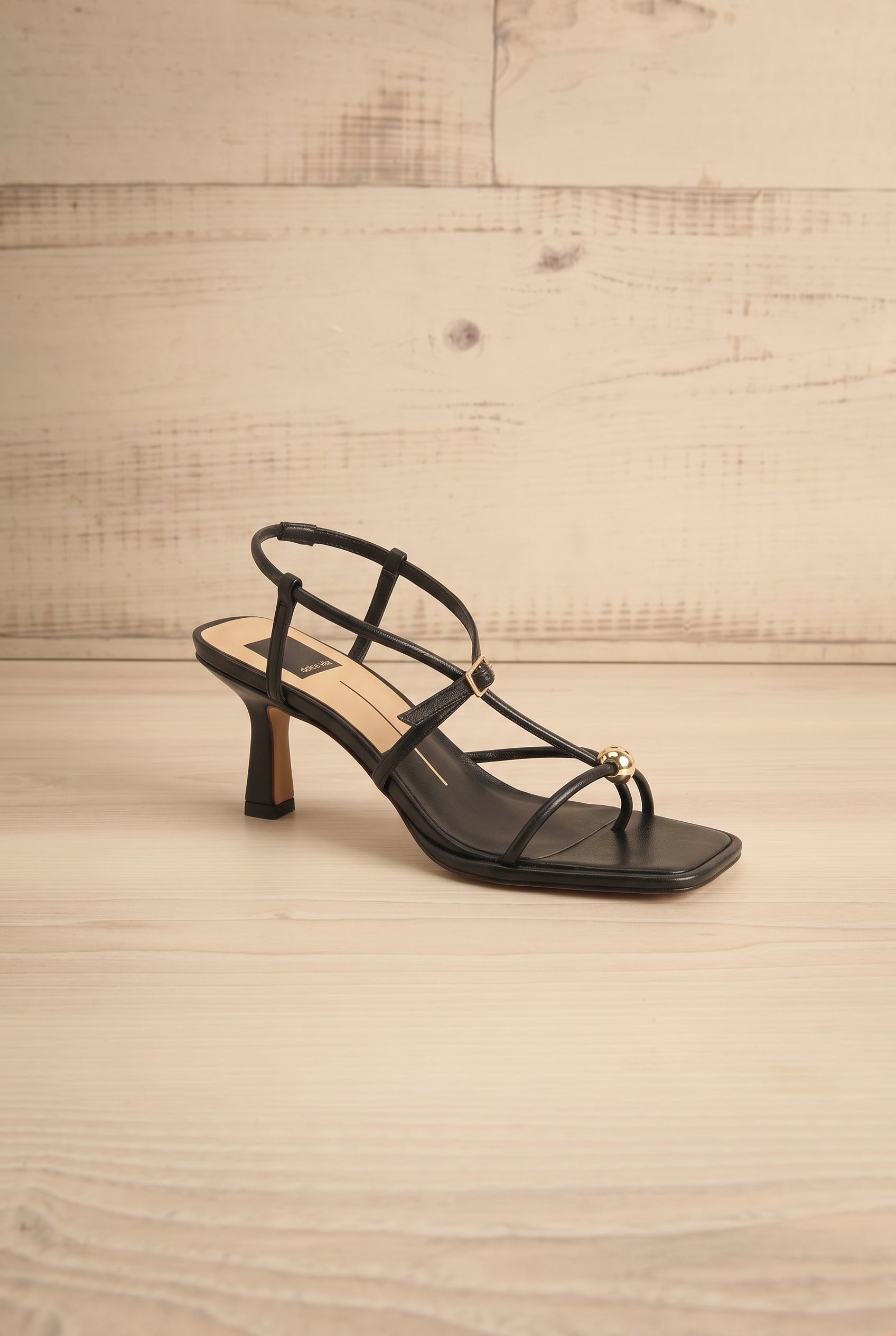 Mylee Black | Strappy Leather Sandals with Sculptural Heel