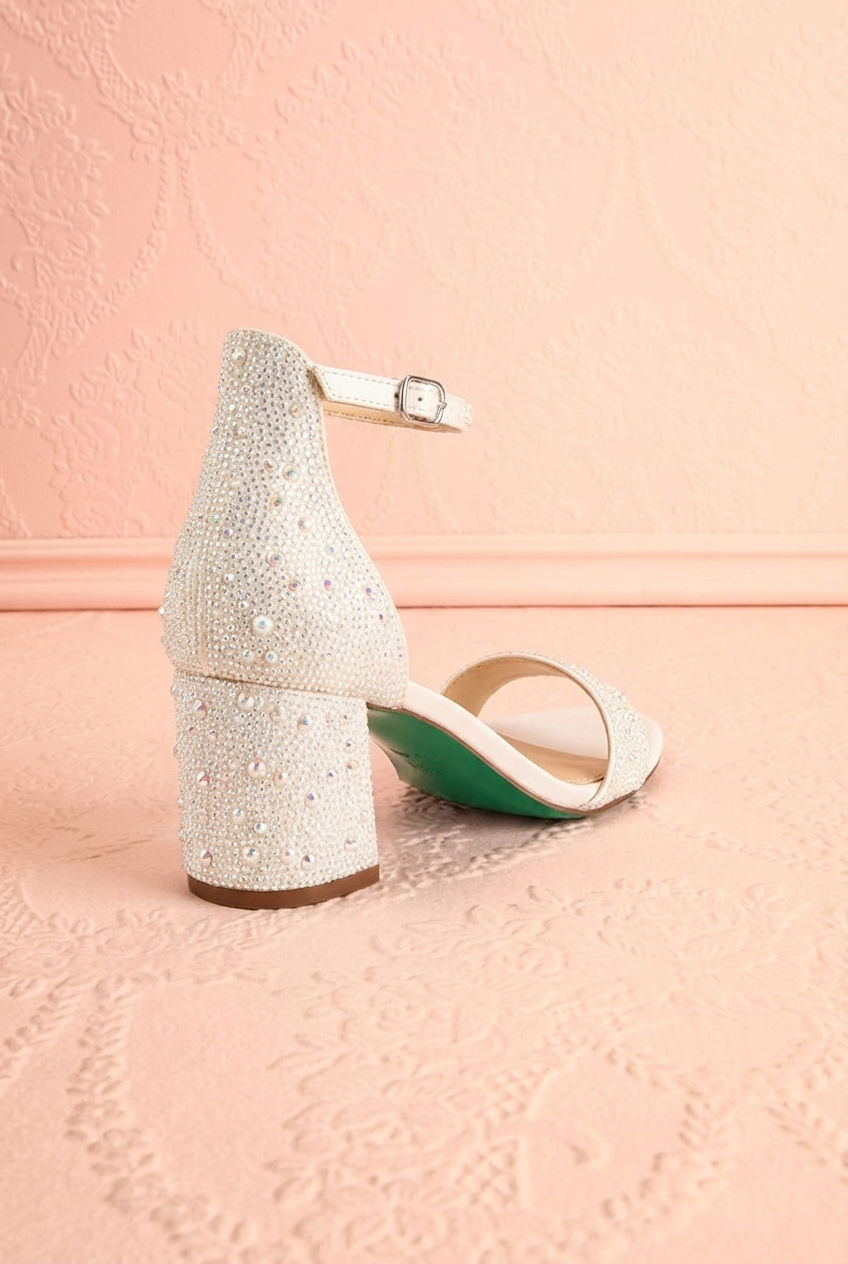 Orchidee | White Pearl Embellished Block Heel Sandals