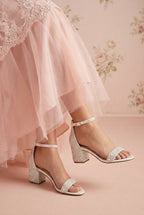 Orchidee | White Pearl Embellished Block Heel Sandals