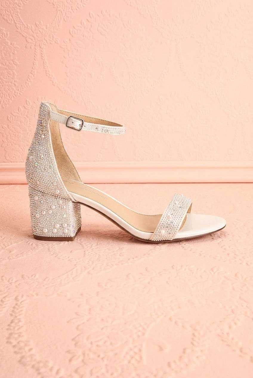 Orchidee | White Pearl Embellished Block Heel Sandals
